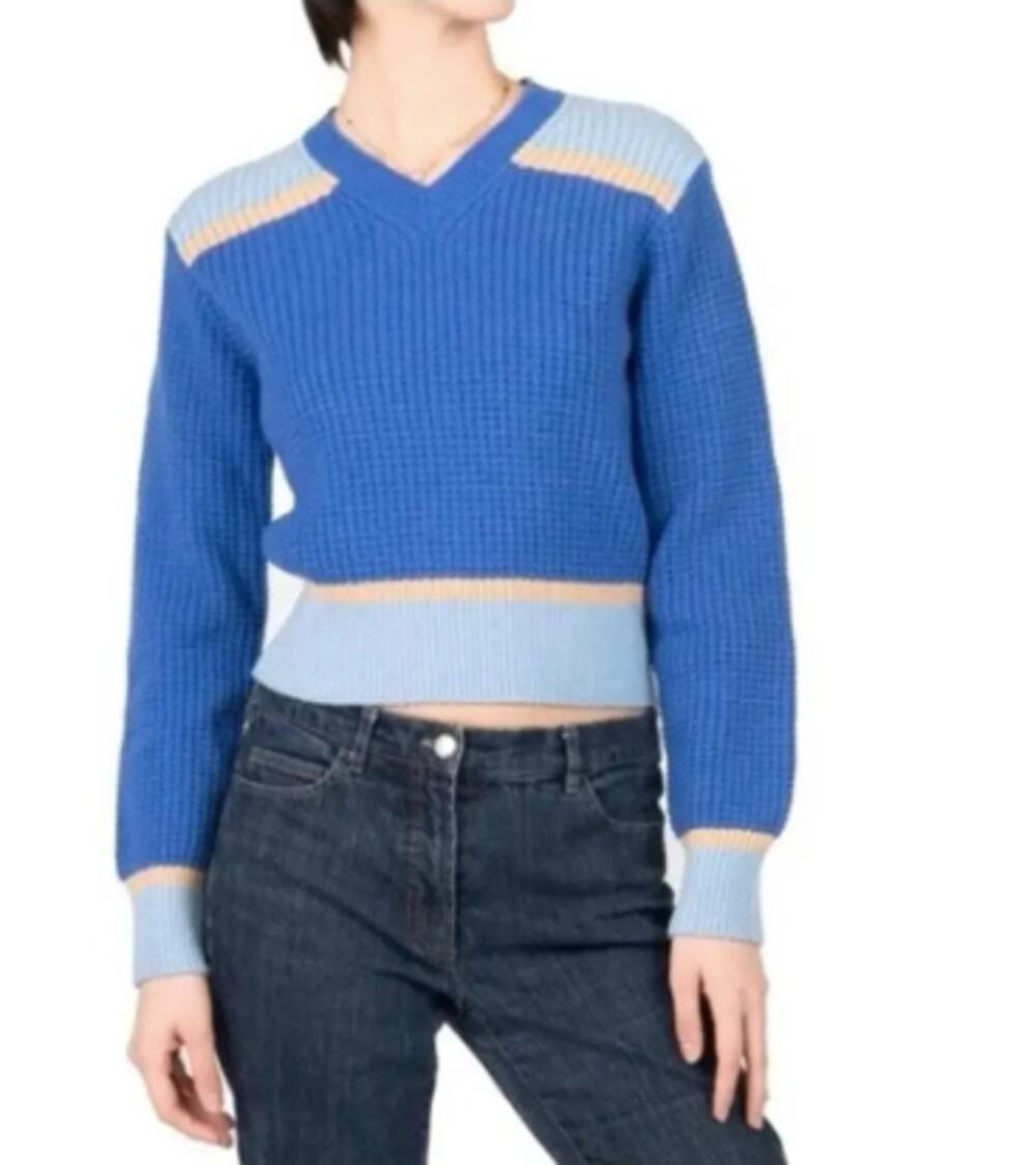Marni x Uniqlo Blue V-Neck Colorblock Pullover Sweater Size M